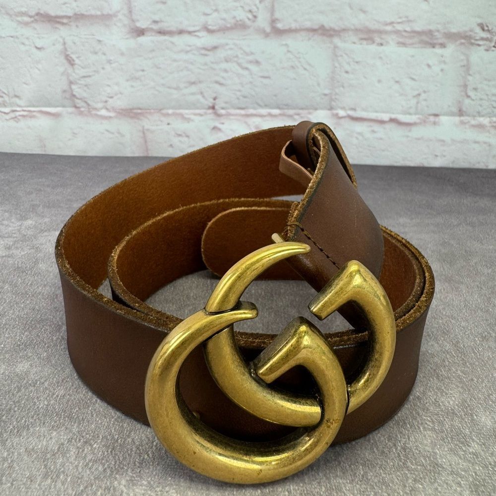 Gucci Raw Edge Unfinished Wide Marmont Double G Leather Belt 409416 85/34” - Picture 2 of 11